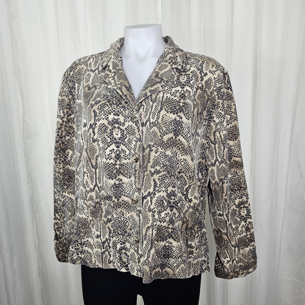 Jones New York Snake Print Shacket Jacket Reptilian Edgy Large